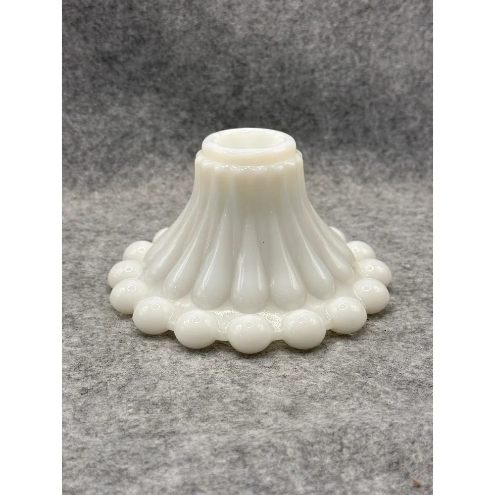 Vintage Fenton White Milk Glass Hobnail Taper Candle Holder Beaded Base 4.5